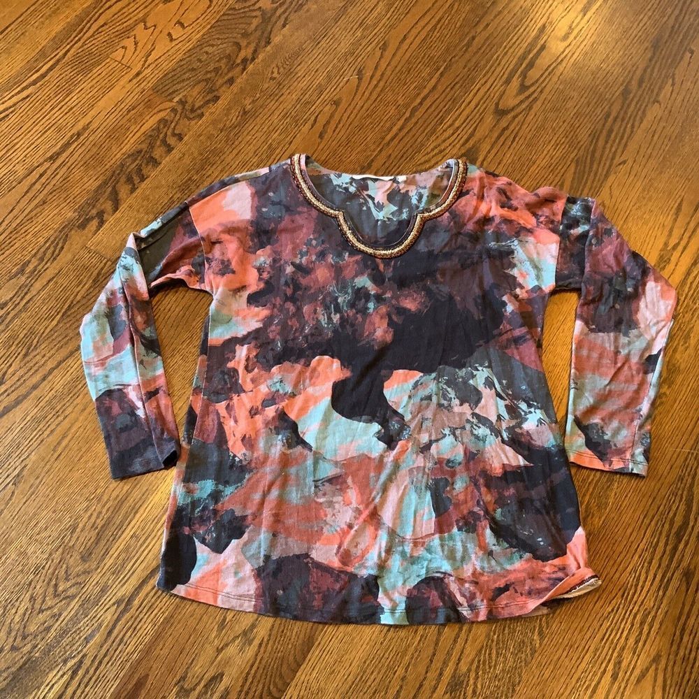 Soft Surroundings Embellished Tunic Multicolor Modal Art To Wear Lagenlook EUC